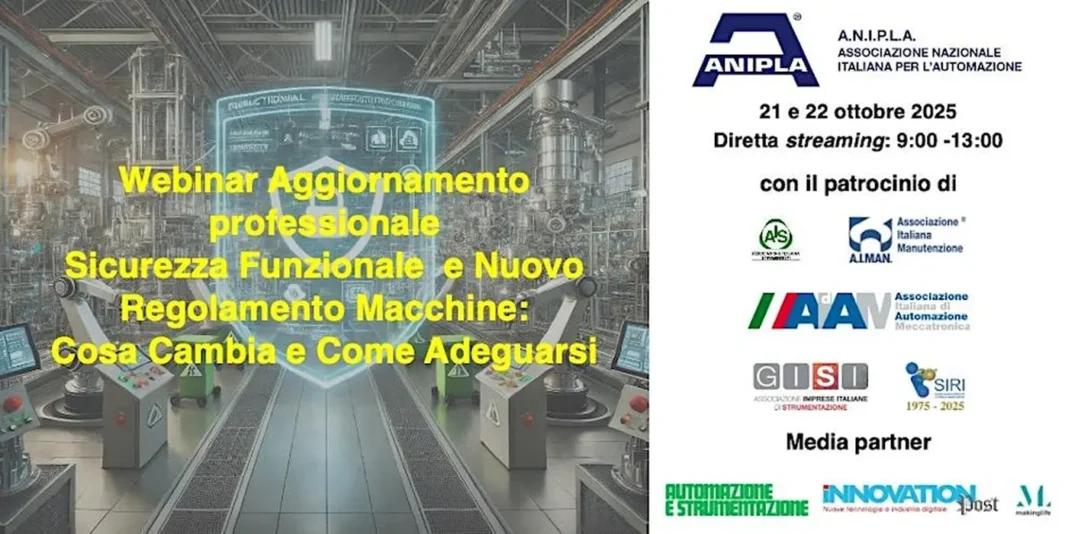 A.N.I.P.L.A., l'Associazione Nazionale Italiana per l'Automazione, promuove un webinar di aggiornamento professionale intitolato: 